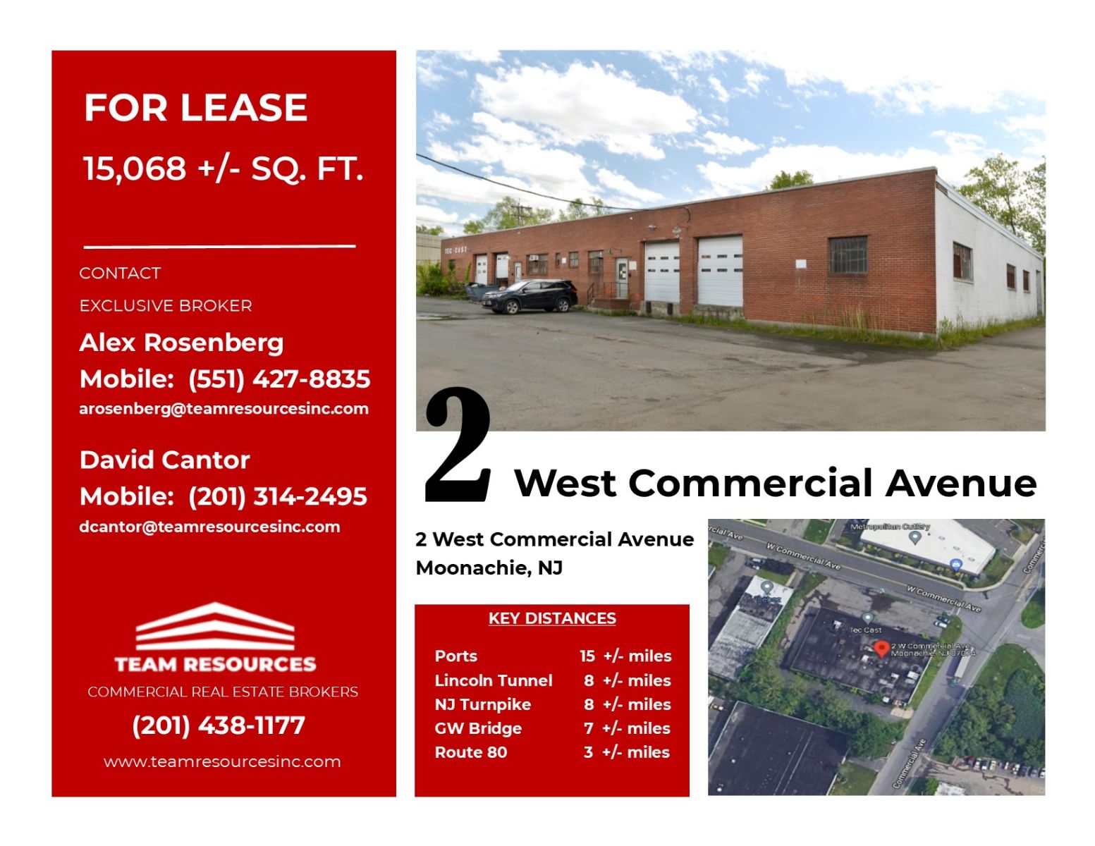 FOR LEASE 15,068 +/ SQ. FT. AT 2 WEST COMMERCIAL AVENUE IN MOONACHIE